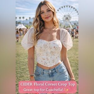 CIDER Floral Corset Crop Top – Festival-Ready 🌸 Sheer sleeves Coachella